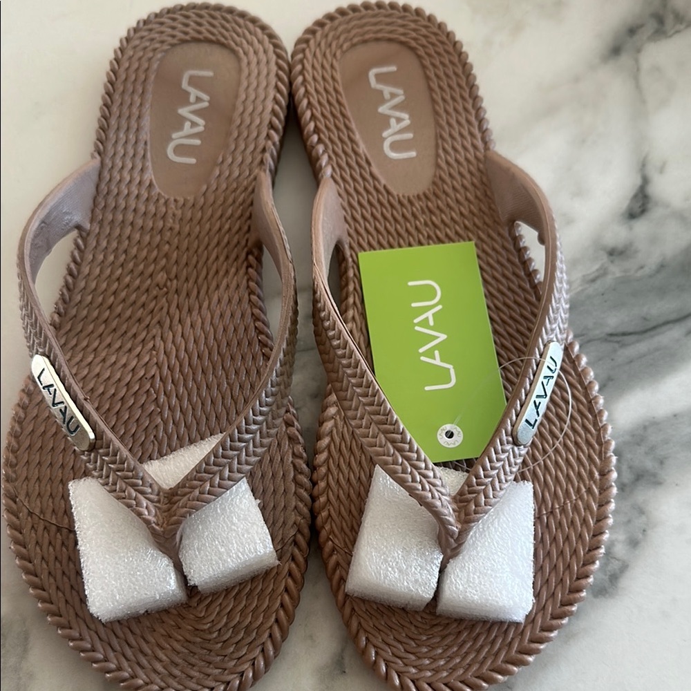 Women's Tan and White Sandals